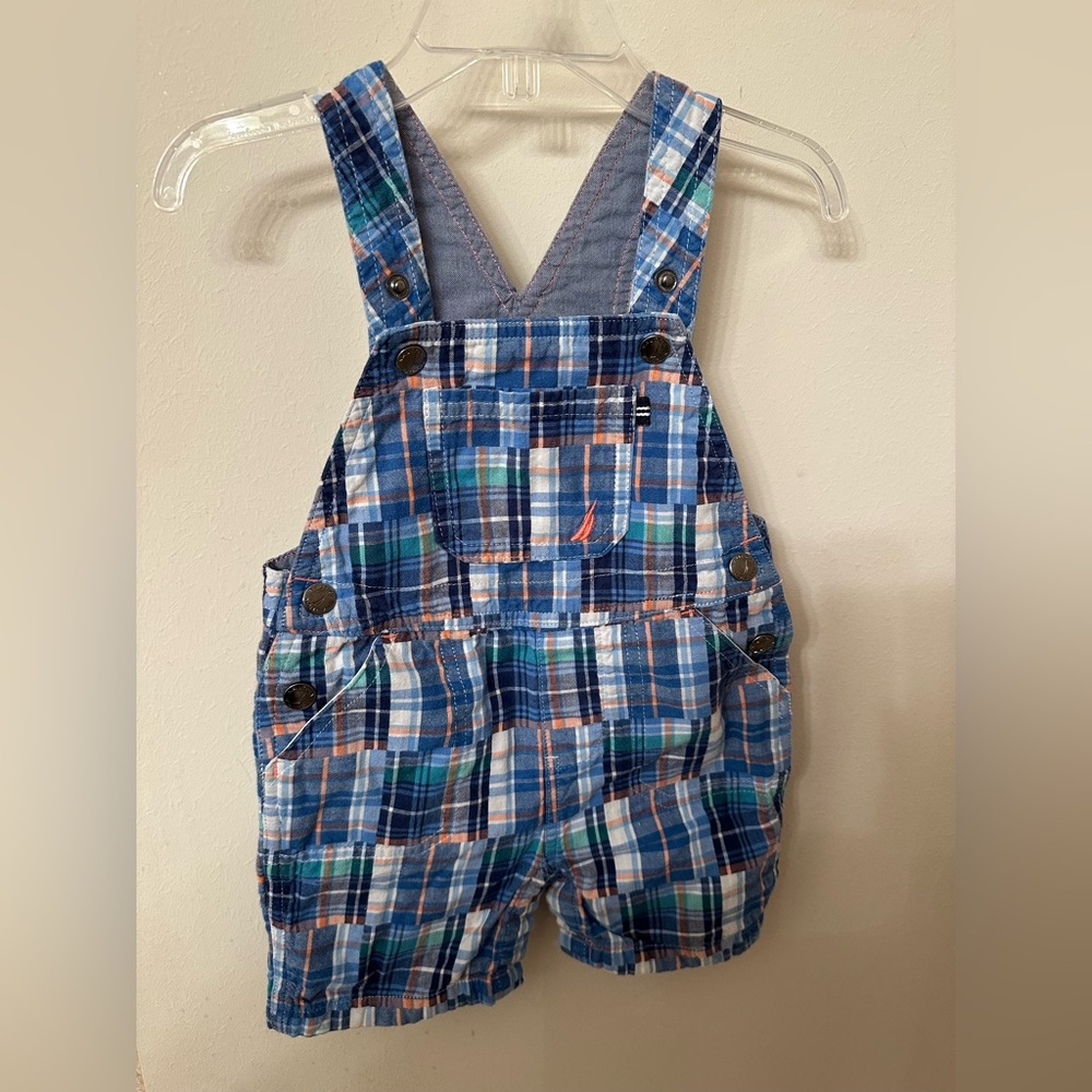 Nautica Baby Boys 12 Months Shortall Overalls One Piece Blue Plaid